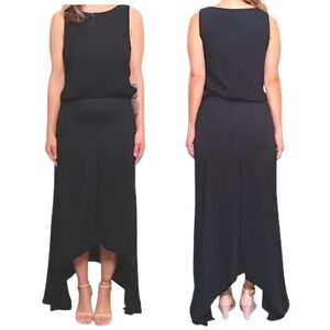 SABA Sleeveless Asymmetrical Draped Maxi Dress - Black Sz: 6